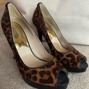 Michael Kors Brown Peep Toe Leopard Heels